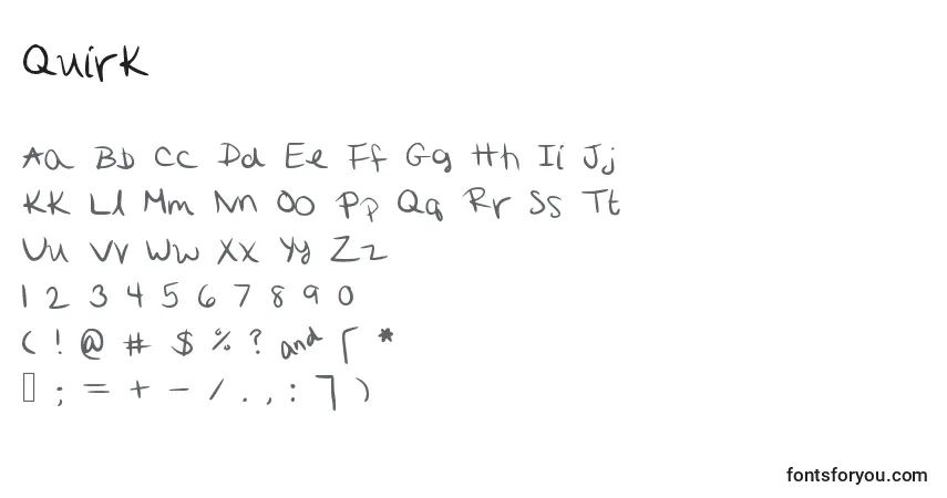 Czcionka Quirk – alfabet, cyfry, specjalne znaki