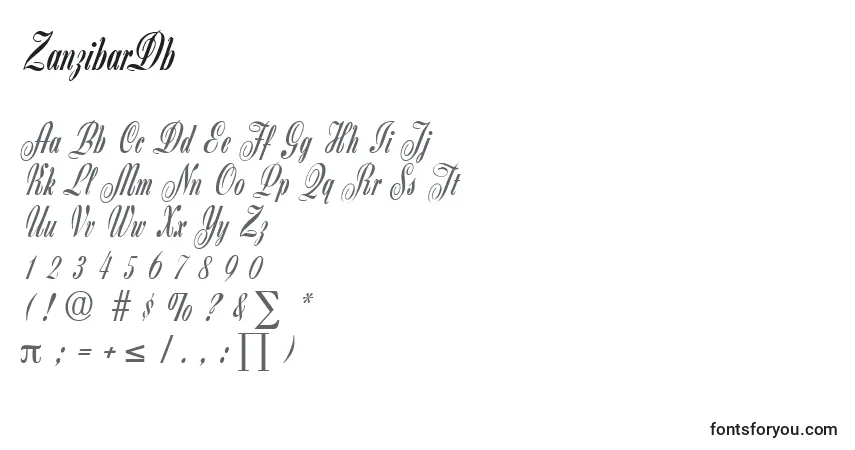 Czcionka ZanzibarDb – alfabet, cyfry, specjalne znaki
