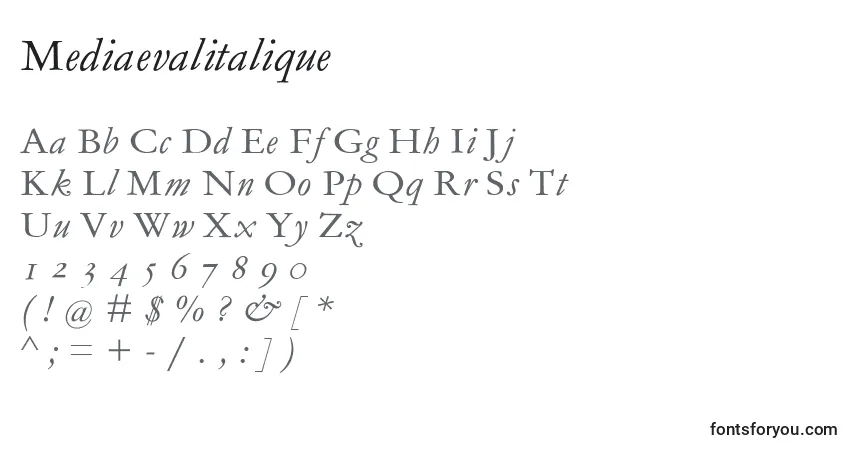 Mediaevalitalique-fontti – aakkoset, numerot, erikoismerkit