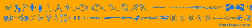 Typeembellishmentsthree-Schriftart – Blaue Schriften auf orangefarbenem Hintergrund