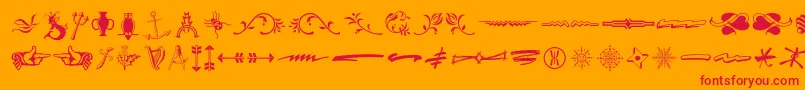 Typeembellishmentsthree-Schriftart – Rote Schriften auf orangefarbenem Hintergrund