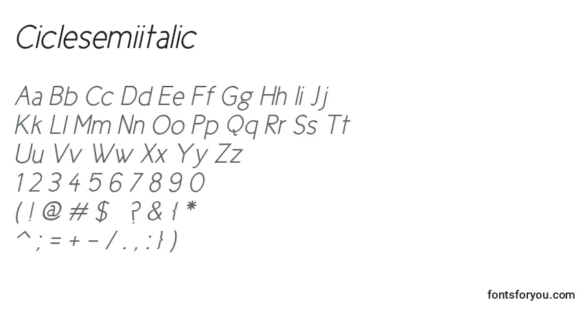 A fonte Ciclesemiitalic – alfabeto, números, caracteres especiais