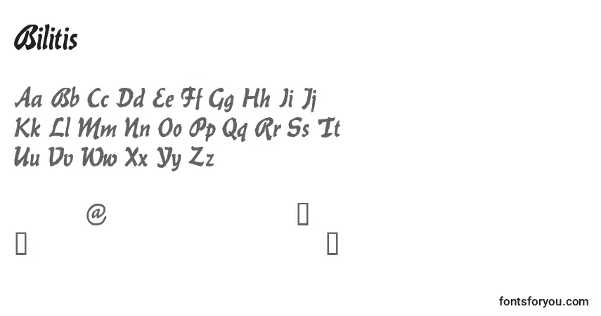 A fonte Bilitis – alfabeto, números, caracteres especiais