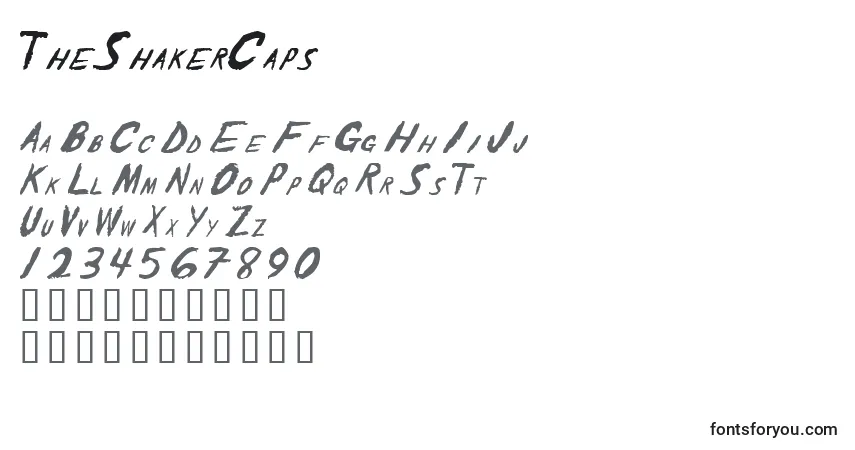 TheShakerCaps-fontti – aakkoset, numerot, erikoismerkit