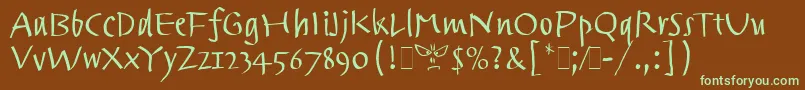フォントTrackpadLetPlain.1.0 – 緑色の文字が茶色の背景にあります。