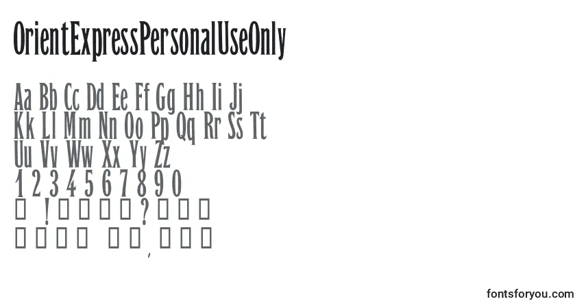 Czcionka OrientExpressPersonalUseOnly – alfabet, cyfry, specjalne znaki