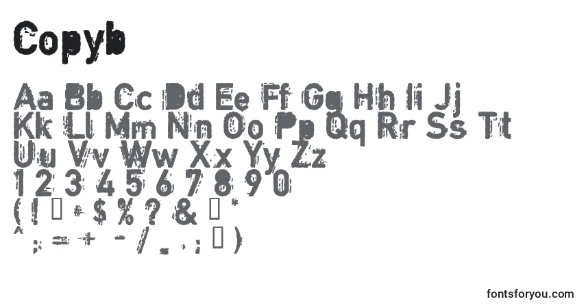 A fonte Copyb – alfabeto, números, caracteres especiais