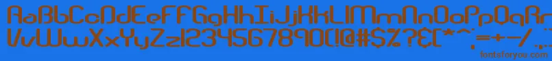 フォントTelephasicBrk – 茶色の文字が青い背景にあります。