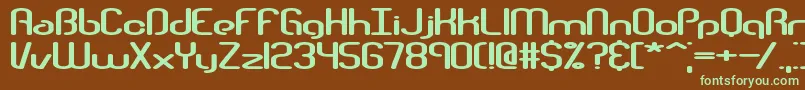 フォントTelephasicBrk – 緑色の文字が茶色の背景にあります。