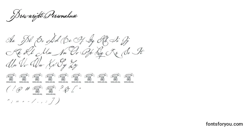 Czcionka BrevscriptPersonaluse – alfabet, cyfry, specjalne znaki