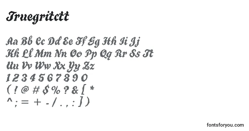 Czcionka Truegritctt – alfabet, cyfry, specjalne znaki