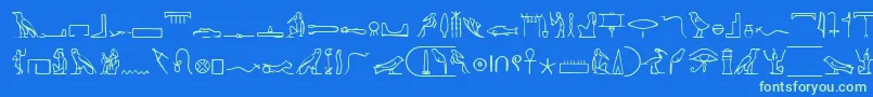 PharoahGlyphMedium-Schriftart – Grüne Schriften auf blauem Hintergrund