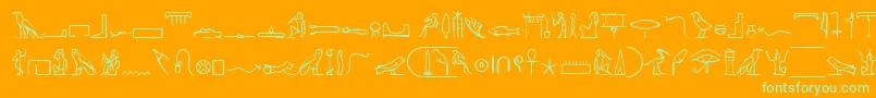 PharoahGlyphMedium-Schriftart – Grüne Schriften auf orangefarbenem Hintergrund