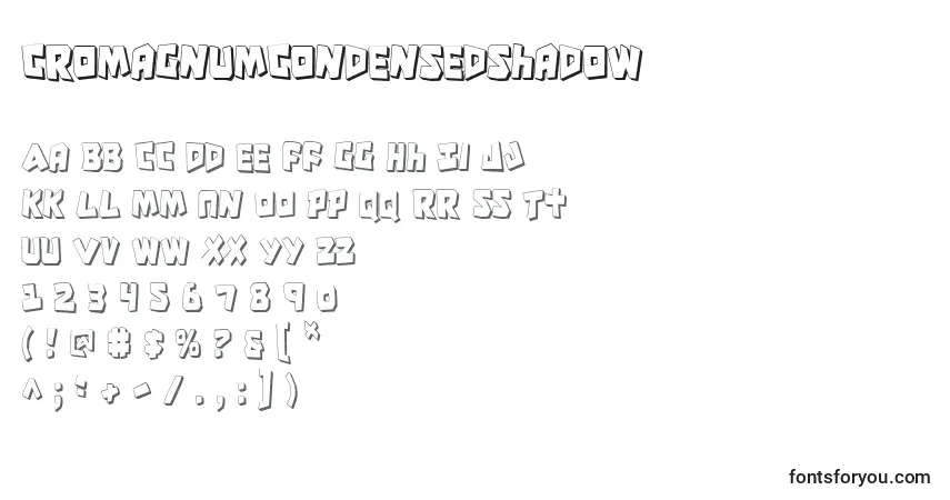 Czcionka CroMagnumCondensedShadow – alfabet, cyfry, specjalne znaki