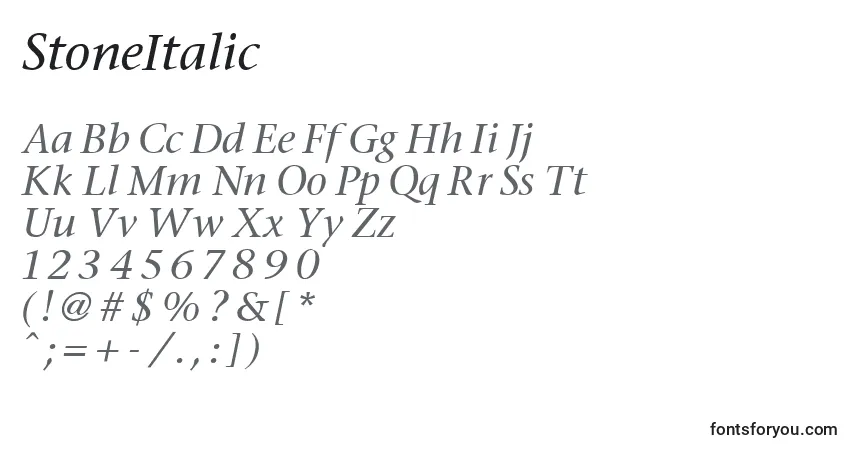 A fonte StoneItalic – alfabeto, números, caracteres especiais