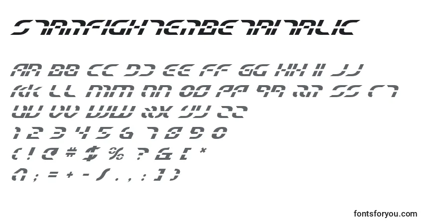 Czcionka StarfighterBetaItalic – alfabet, cyfry, specjalne znaki