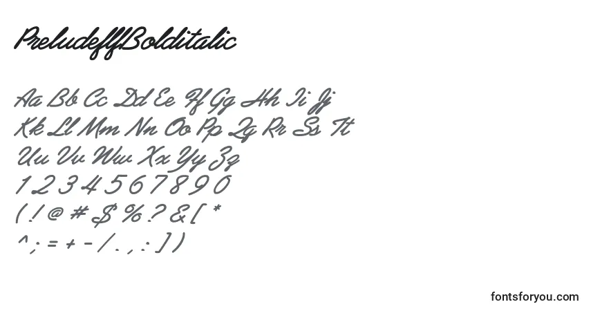 Schriftart PreludeflfBolditalic – Alphabet, Zahlen, spezielle Symbole