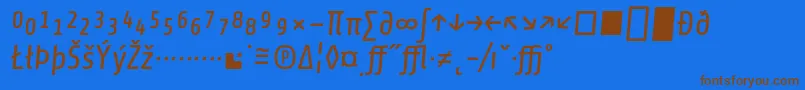 フォントShareItalicexp – 茶色の文字が青い背景にあります。