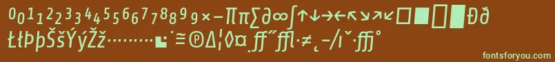 フォントShareItalicexp – 緑色の文字が茶色の背景にあります。