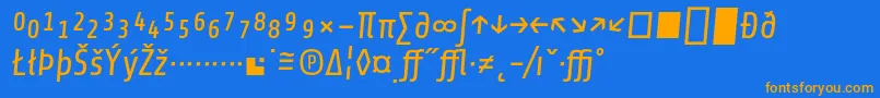 フォントShareItalicexp – オレンジ色の文字が青い背景にあります。