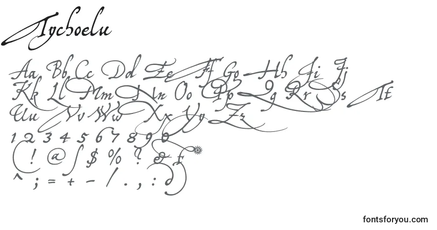 Schriftart Tychoelu – Alphabet, Zahlen, spezielle Symbole