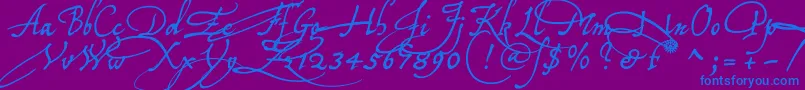 Tychoelu-Schriftart – Blaue Schriften auf violettem Hintergrund