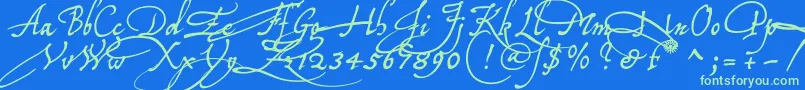 Tychoelu Font – Green Fonts on Blue Background