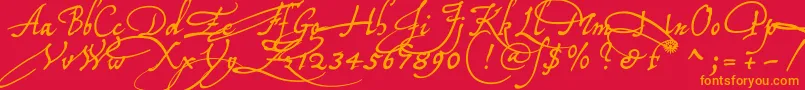 Tychoelu-Schriftart – Orangefarbene Schriften auf rotem Hintergrund