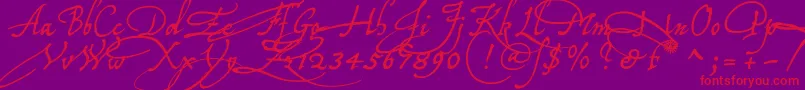 Tychoelu-Schriftart – Rote Schriften auf violettem Hintergrund