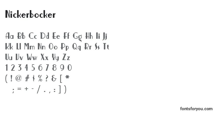 A fonte Nickerbocker – alfabeto, números, caracteres especiais