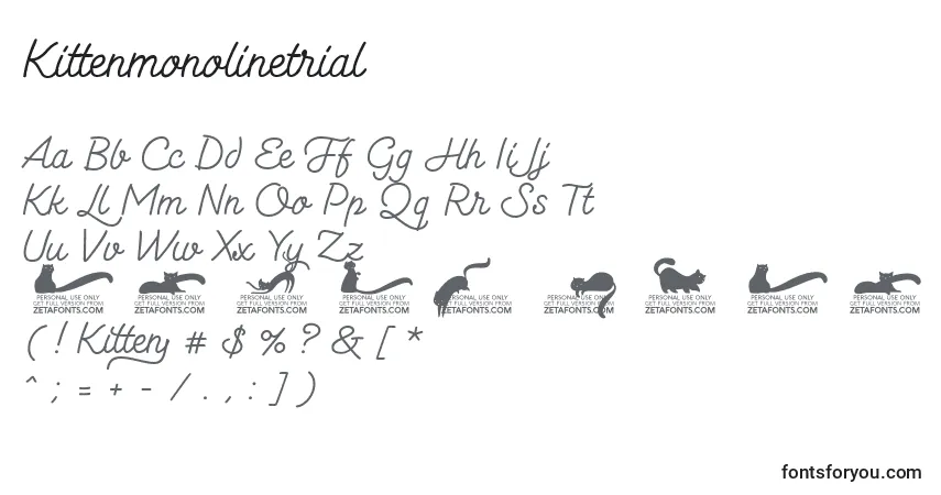 Шрифт Kittenmonolinetrial – алфавит, цифры, специальные символы
