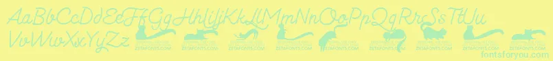 Kittenmonolinetrial-Schriftart – Grüne Schriften auf gelbem Hintergrund