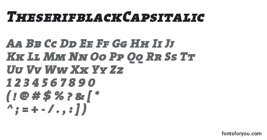 A fonte TheserifblackCapsitalic – alfabeto, números, caracteres especiais