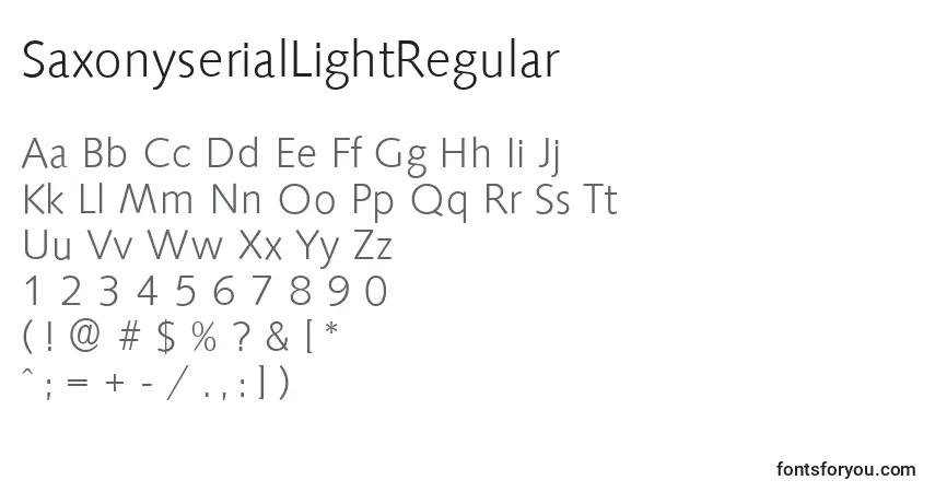 A fonte SaxonyserialLightRegular – alfabeto, números, caracteres especiais