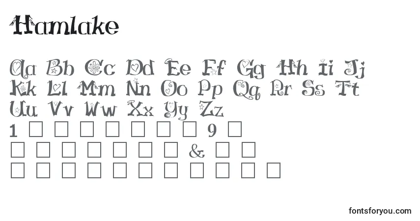 Czcionka Hamlake – alfabet, cyfry, specjalne znaki