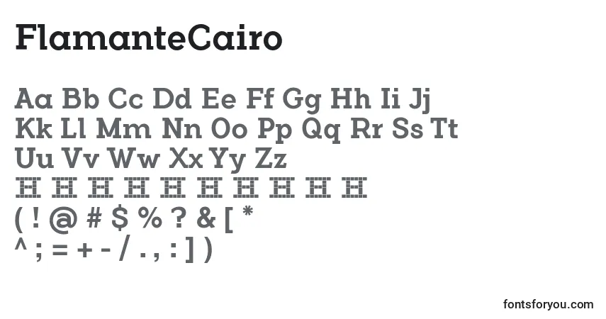 Czcionka FlamanteCairo – alfabet, cyfry, specjalne znaki