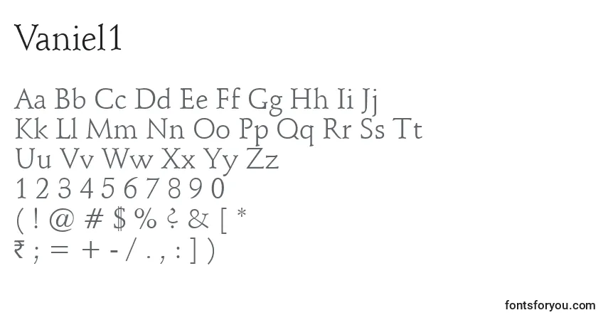 A fonte Vaniel1 – alfabeto, números, caracteres especiais