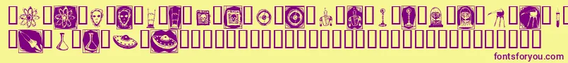 DocNimbusBats-fontti – violetit fontit keltaisella taustalla