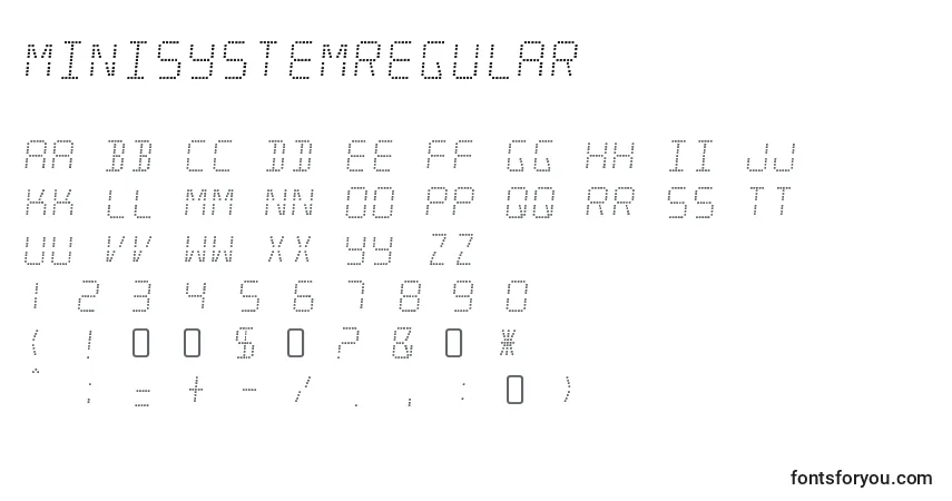 Шрифт MinisystemRegular – алфавит, цифры, специальные символы