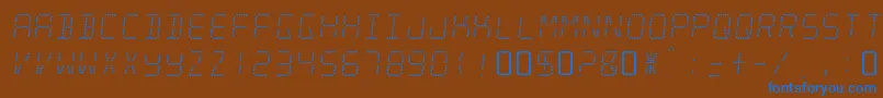 MinisystemRegular-Schriftart – Blaue Schriften auf braunem Hintergrund