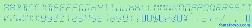 MinisystemRegular-Schriftart – Blaue Schriften auf grünem Hintergrund