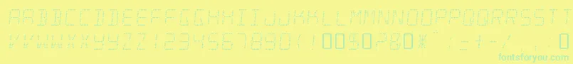 Fonte MinisystemRegular – fontes verdes em um fundo amarelo