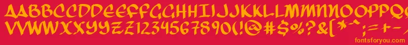 ThreeArrows-Schriftart – Orangefarbene Schriften auf rotem Hintergrund