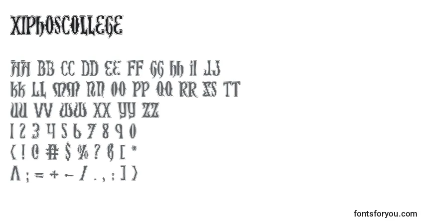 Czcionka XiphosCollege – alfabet, cyfry, specjalne znaki