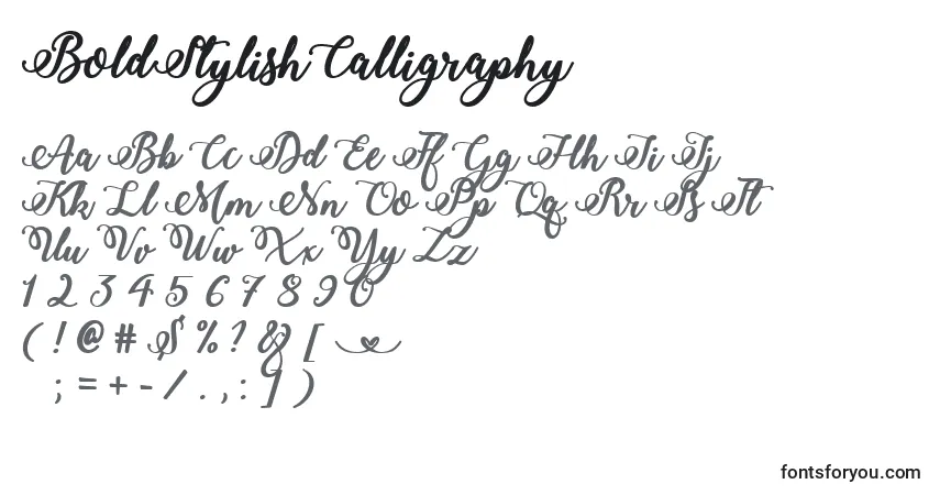 A fonte BoldStylishCalligraphy – alfabeto, números, caracteres especiais