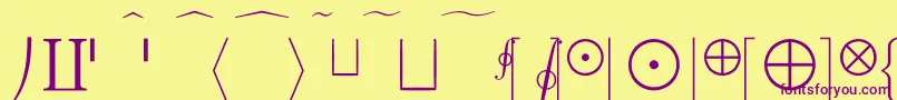 CmMathExtension-fontti – violetit fontit keltaisella taustalla