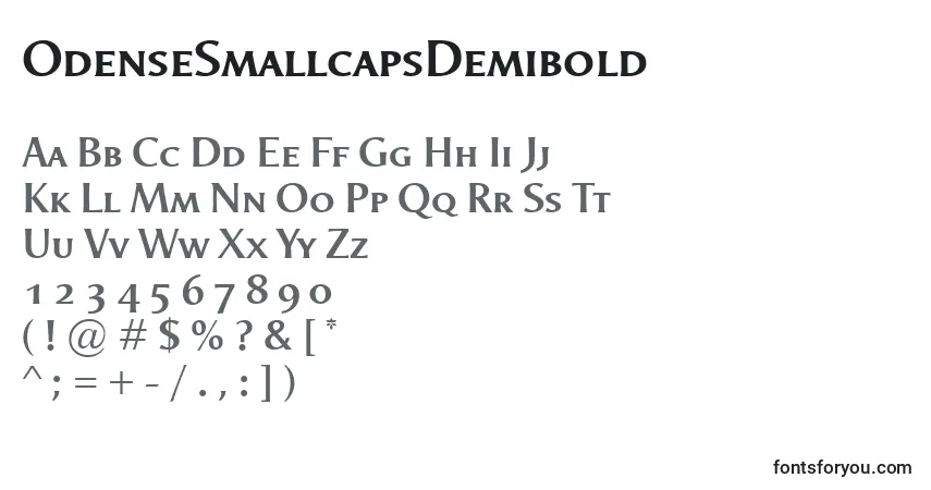 A fonte OdenseSmallcapsDemibold – alfabeto, números, caracteres especiais