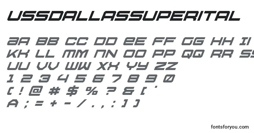 Schriftart Ussdallassuperital – Alphabet, Zahlen, spezielle Symbole