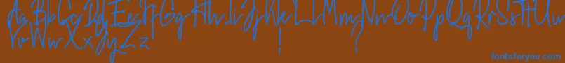 Hiroshima-Schriftart – Blaue Schriften auf braunem Hintergrund
