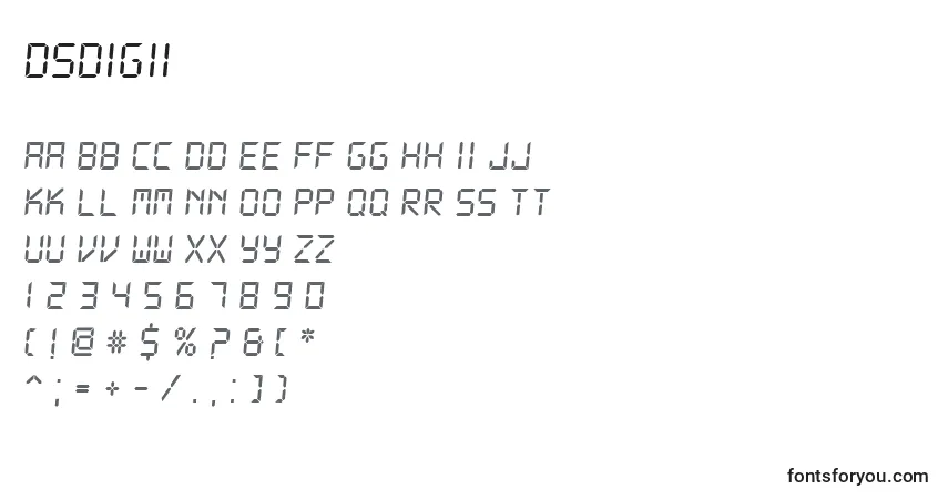 Schriftart DsDigii – Alphabet, Zahlen, spezielle Symbole